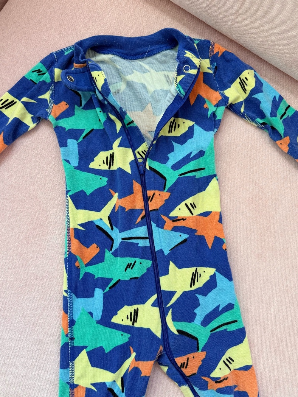Hanna Andersson Blue Shark Print Zip Pajamas – Green, Orange, Yellow